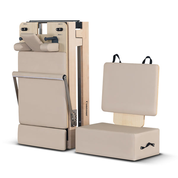 Contour Folding Wooden Pilates Reformer Machine (Beige)