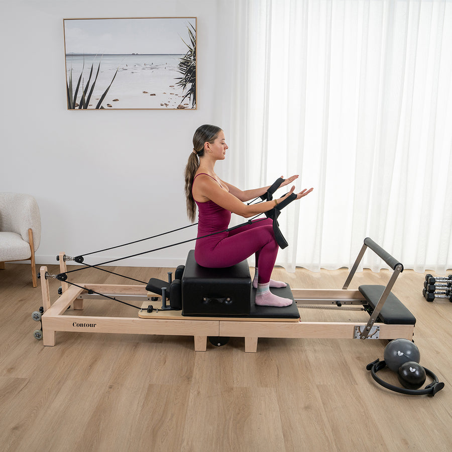 Contour Folding Wooden Pilates Reformer Machine (Black)