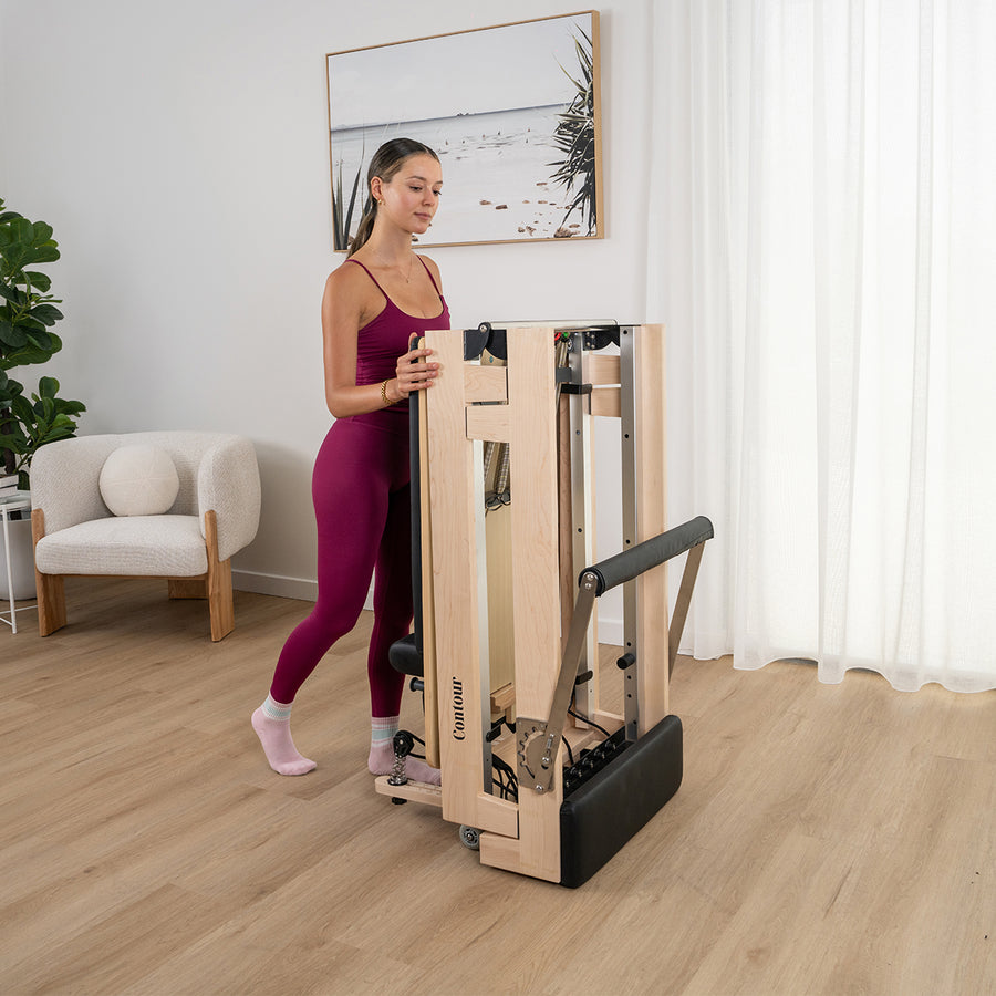 Contour Folding Wooden Pilates Reformer Machine (Black)
