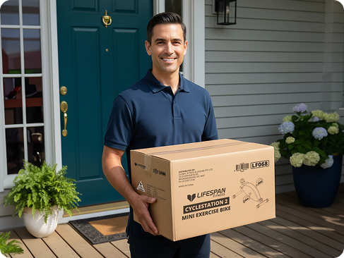 Courier delivering a small parcel to a customer's door